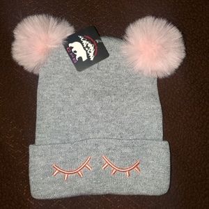 Gray and pink Pom pom beanie